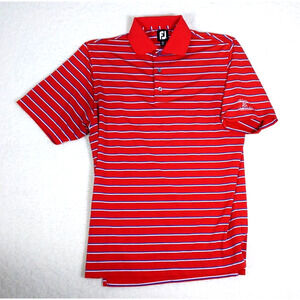 Foot Joy FJ Polo Shirt Mens Large Red Stripe With Blue White Embroidered Sleeve